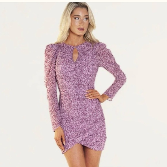 Bardot Charlotte puff sleeve pink ruched mini dress. - Picture 4 of 9